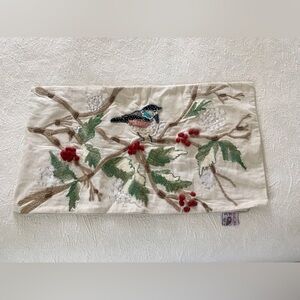 Festive Embroidered Accent Pillow Cover with Bird Design